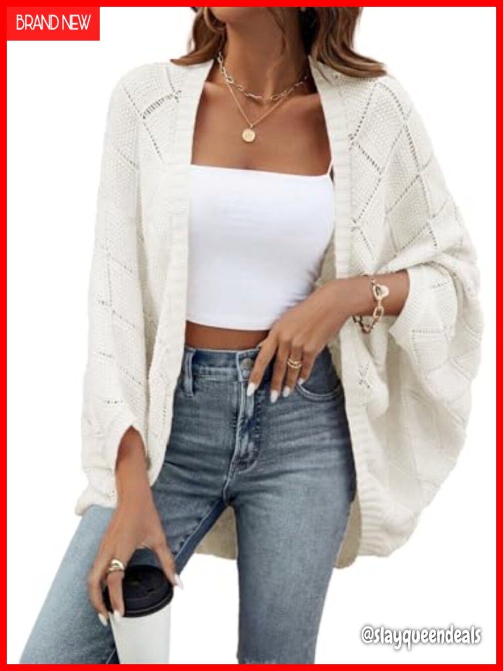 Crochet Oversized Batwing Sleeve Cardigan Lightweight Boho Shrug